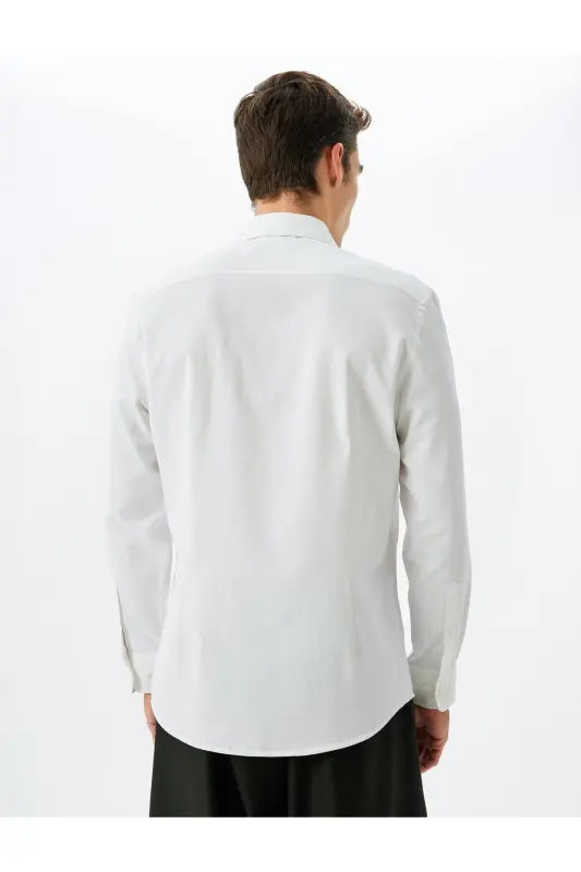 Classic Shirt Slim Fit Long Sleeve Half Italian Collar Cotton Blend-White - 4