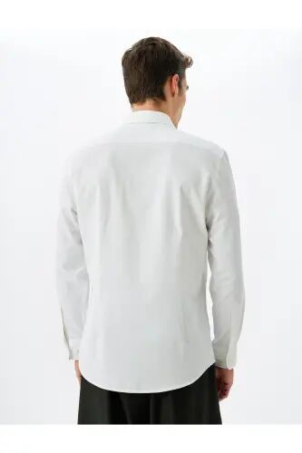 Classic Shirt Slim Fit Long Sleeve Half Italian Collar Cotton Blend - White - 4
