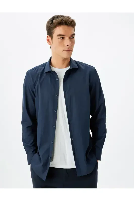 Classic Shirt Slim Fit Long Sleeve Half Italian Ya - 3