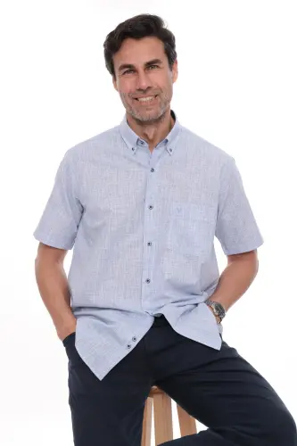 Classic Short Sleeve Linen Collar Buttoned Gift Boxed Men's Shirt Fs-003626 - Blue-Blue 