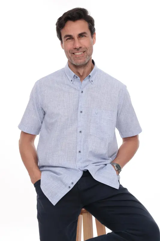 Classic Short Sleeve Linen Collar Buttoned Gift Boxed Men's Shirt Fs-003626 - Blue-Blue - 1