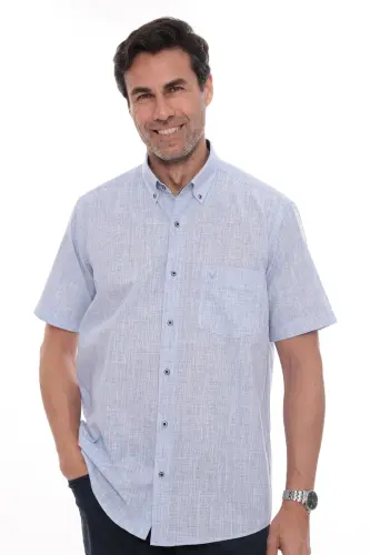 Classic Short Sleeve Linen Collar Buttoned Gift Boxed Men's Shirt Fs-003626 - Blue-Blue - 3
