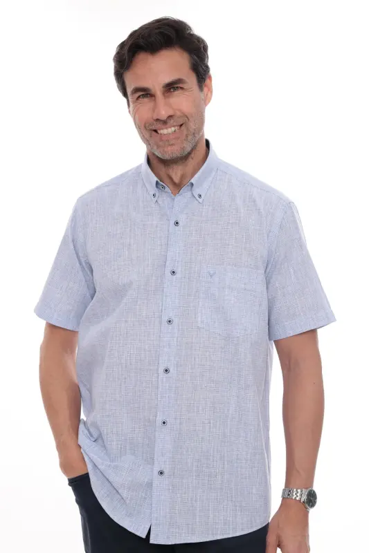 Classic Short Sleeve Linen Collar Buttoned Gift Boxed Men's Shirt Fs-003626 - Blue-Blue - 3