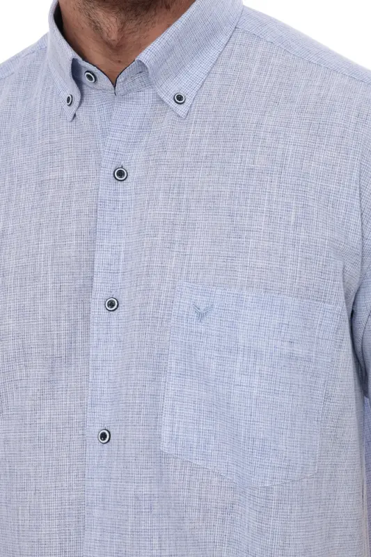 Classic Short Sleeve Linen Collar Buttoned Gift Boxed Men's Shirt Fs-003626 - Blue-Blue - 5
