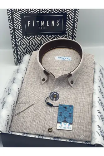 Classic Short Sleeve Linen Collar Buttoned Gift Boxed Men's Shirt FS-003626 - Brown-Brown 