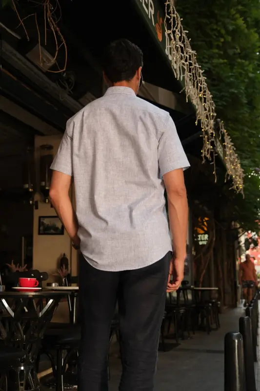 Classic Short Sleeve Linen Collar Buttoned Gift Boxed Men's Shirt Fs-003626 - Gray - 4