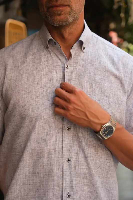Classic Short Sleeve Linen Collar Buttoned Gift Boxed Men's Shirt Fs-003626 - Gray - 6