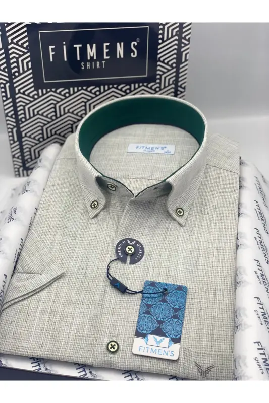 Classic Short Sleeve Linen Collar Buttoned Gift Boxed Men's Shirt FS-003626 - Green-Green - 3