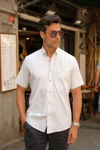 Classic Short Sleeve Linen Collar Buttoned Gift Boxed Men's Shirt FS-003626 - Green-Green - 6