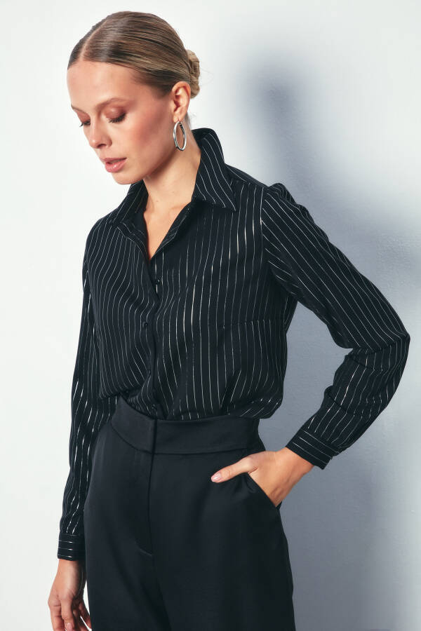 Classic Striped Shirt with Shine - BLACK - 8