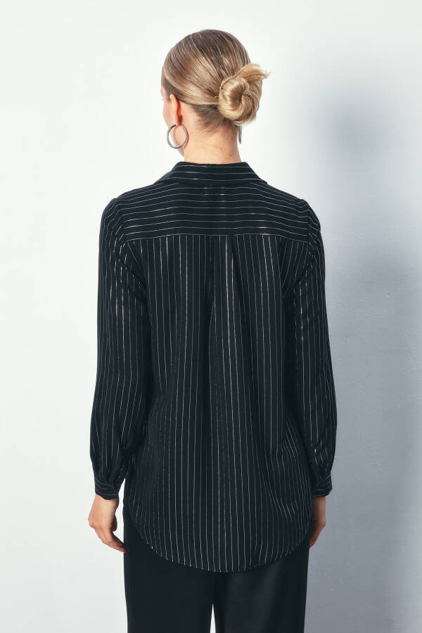 Classic Striped Shirt with Shine - BLACK - 10