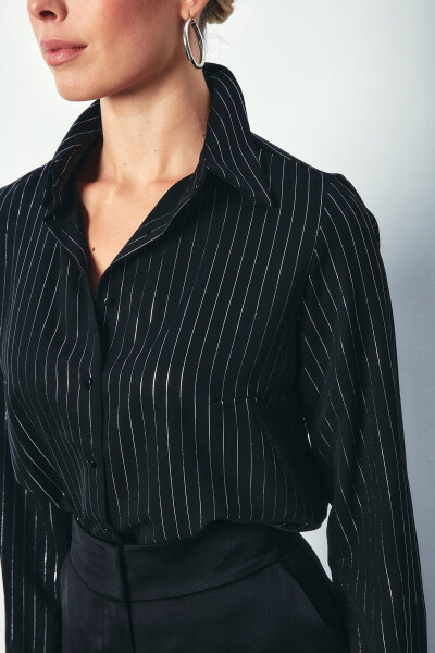 Classic Striped Shirt with Shine - BLACK - 4