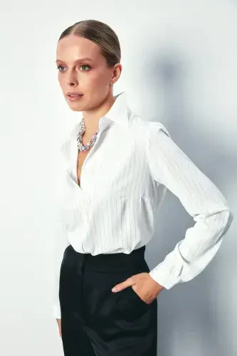 Classic Striped Shirt with Shine - ECRU - 4