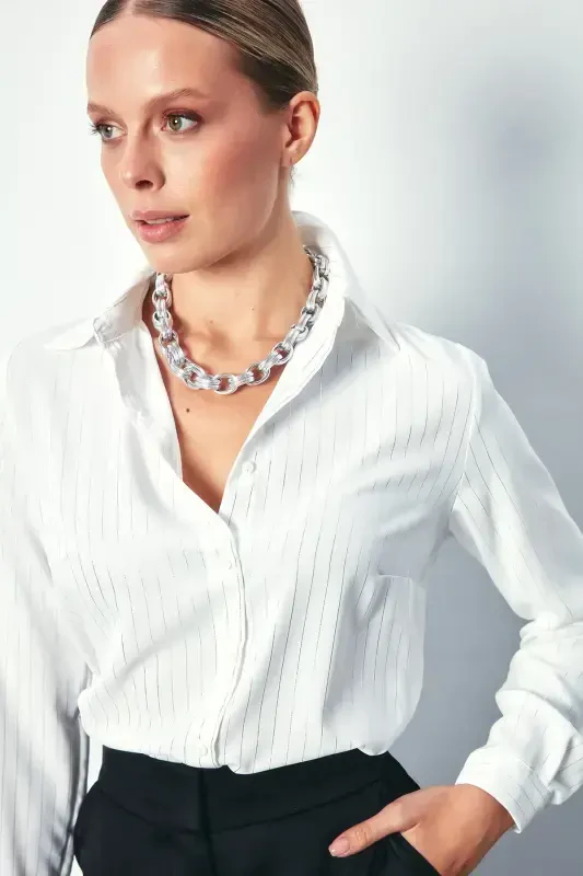 Classic Striped Shirt with Shine - ECRU - 5