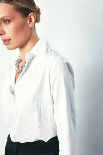 Classic Striped Shirt with Shine - ECRU - 6