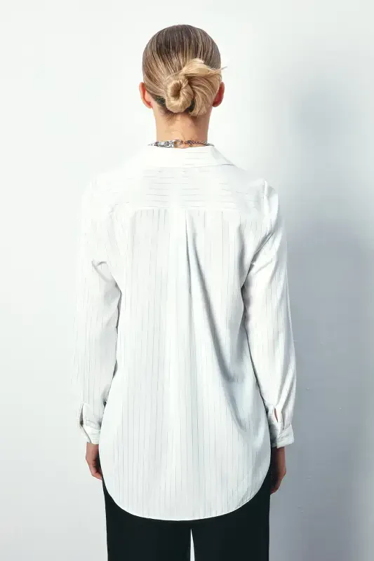 Classic Striped Shirt with Shine - ECRU - 7