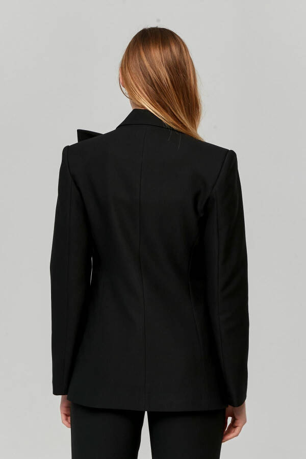 Classic Women's Jacket with Rose Brooch on the Shoulder BLACK - 15