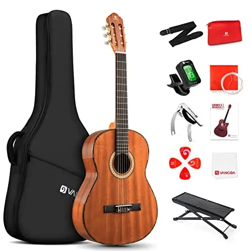 Classical Guitar 4/4, 39 Inch Full Size Nylon String Guitar for Beginner Adults, Guitar Bundle with Gig Bag & Footstool, Sapele Brown, by Vangoa - 1