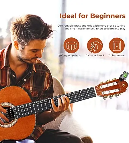 Classical Guitar 4/4, 39 Inch Full Size Nylon String Guitar for Beginner Adults, Guitar Bundle with Gig Bag & Footstool, Sapele Brown, by Vangoa - 3