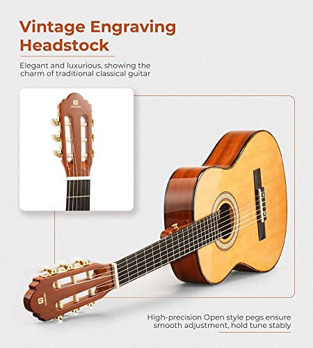 Classical Guitar Full Size 4/4 Spanish Style Classical Guitarra, 39 Inch Nylon Strings Guitar Ideal for Beginner Adults, Solid Cedar Top, by Vangoa - 4