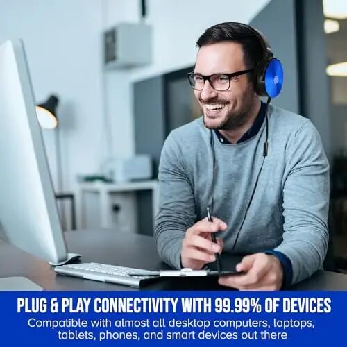 Classroom Headphones-Bulk 25-Pack, with Microphone Student On Ear Comfy Swivel Earphones for Library, School, Airplane, Kids-for Online Learning and Travel, HQ Stereo Sound 3.5mm Jack (Colored Set) - 5