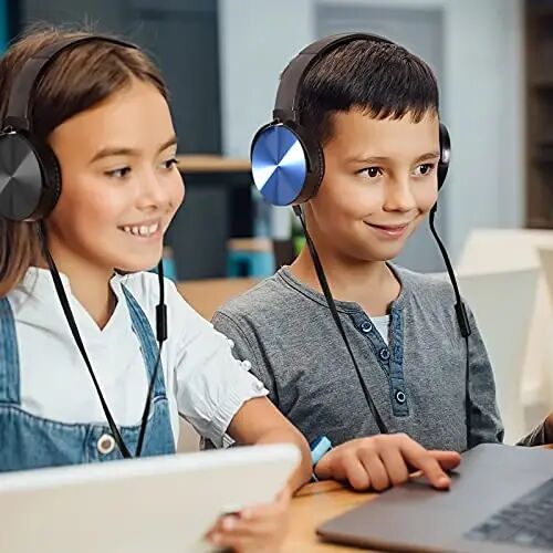 Classroom Headphones-Bulk 25-Pack, with Microphone Student On Ear Comfy Swivel Earphones for Library, School, Airplane, Kids-for Online Learning and Travel, HQ Stereo Sound 3.5mm Jack (Colored Set) - 6