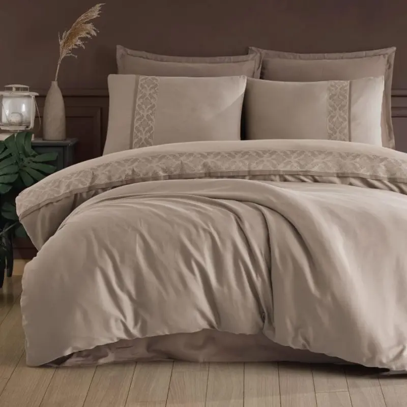 Clasy Borderline Double Bed Ranforce Bedclothes Nienna V1 Beige - 1