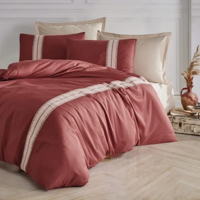 Clasy Borderline Double Ranforce Bed Set Olerin V2 Terracotta - 1