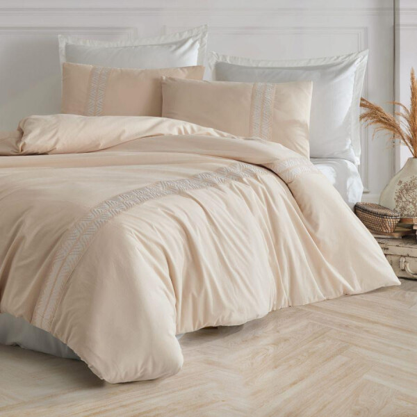 Clasy Borderline Double Ranforce Duvet Cover Set Olerin V1 Beige - 1