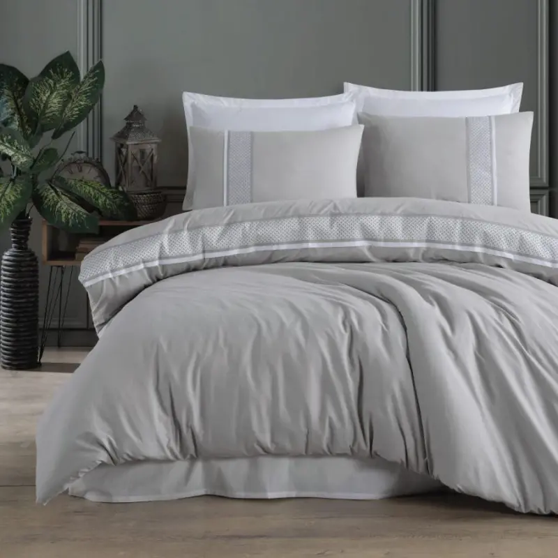 Clasy Borderline Double Size Ranforce Duvet Cover Set Tulkas V1 Gray - NEVRESIMDUNYASI