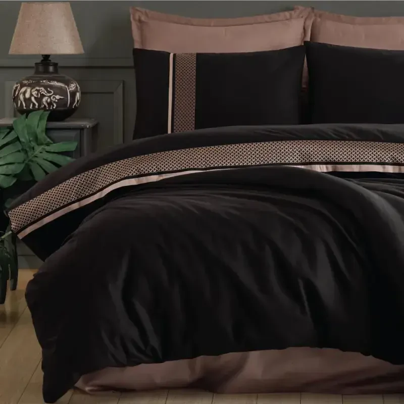 Clasy Borderline Double Size Ranforce Duvet Cover Set Tulkas V2 Black - 1