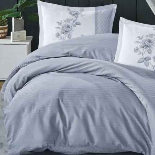 Clasy Boutique Series Striped Ranforce Double Bed Duvet Cover Set Suave v1 Blue - 2