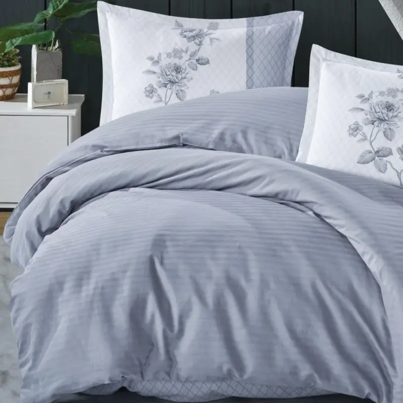 Clasy Boutique Series Striped Ranforce Double Bed Duvet Cover Set Suave v1 Blue - 2