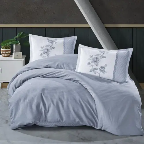 Clasy Boutique Series Striped Ranforce Double Bed Duvet Cover Set Suave v1 Blue - 1