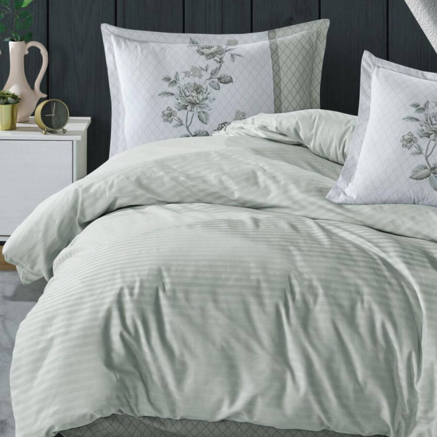 Clasy Boutique Series Striped Ranforce Double Bed Duvet Cover Set Suave v5 Green - 6