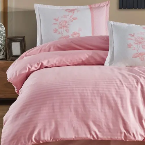 Clasy Boutique Series Striped Ranforce Double Bed Duvet Cover Set Suave v8 Powder - 2