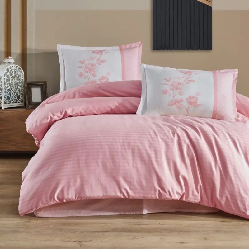 Clasy Boutique Series Striped Ranforce Double Bed Duvet Cover Set Suave v8 Powder - NEVRESIMDUNYASI