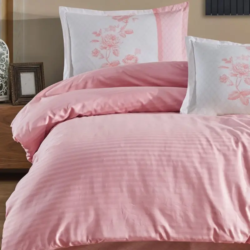 Clasy Boutique Series Striped Ranforce Double Bed Duvet Cover Set Suave v8 Powder - 2