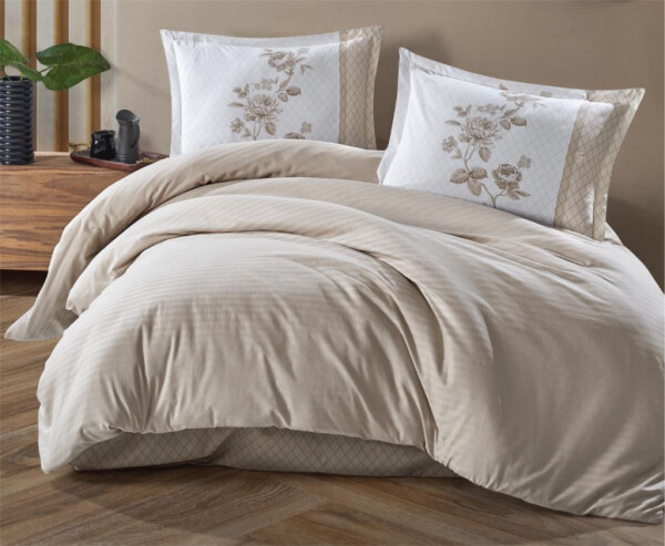 Clasy Boutique Series Striped Ranforce Double Bed Duvet Set Suave v4 Beige - 6