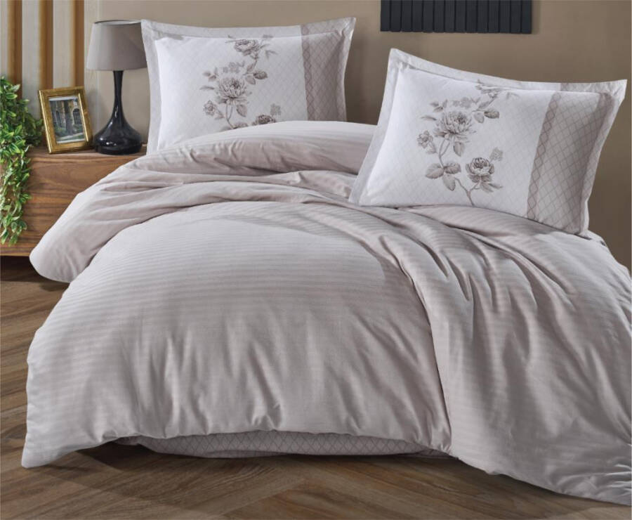 Clasy Boutique Series Striped Ranforce Double Bed Duvet Set Suave v6 Light Grey - 6