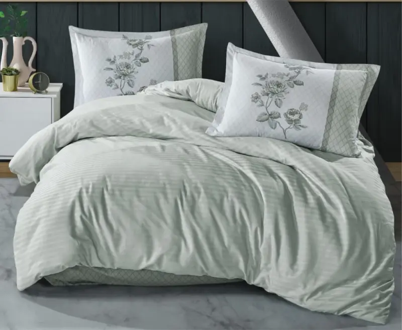 Clasy Boutique Series Striped Ranforce Double Bed Sheet Set Suave v5 Green - NEVRESIMDUNYASI