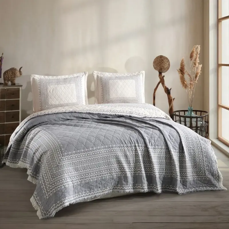 Clasy Çift Kişilik Müslin Yatak Örtüsü Nomada V1 Antrasit - 1