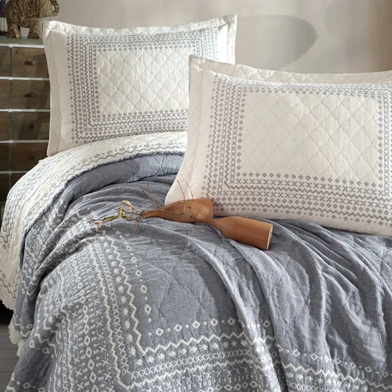 Clasy Çift Kişilik Müslin Yatak Örtüsü Nomada V1 Antrasit - 2