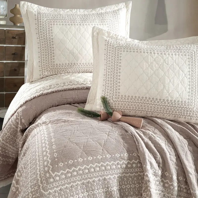 Clasy Çift Kişilik Müslin Yatak Örtüsü Nomada V2 Kahve - 2