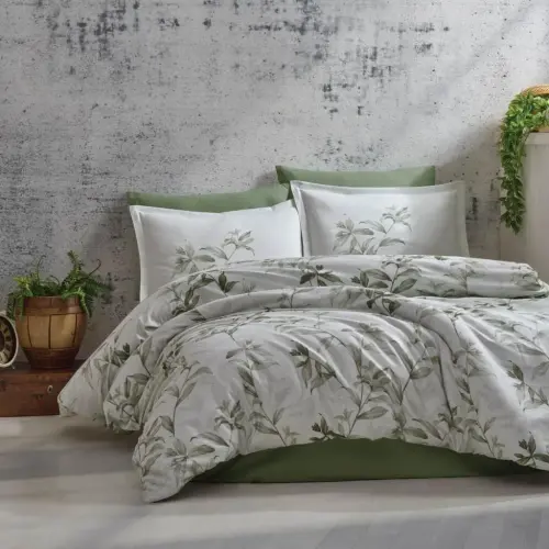 Clasy Cotton Satin Double Bed Bedding Set Mass v2 Green - NEVRESIMDUNYASI (1)