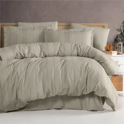 Clasy Double Bed Linen Set Arakis V3 Beige - NEVRESIMDUNYASI (1)