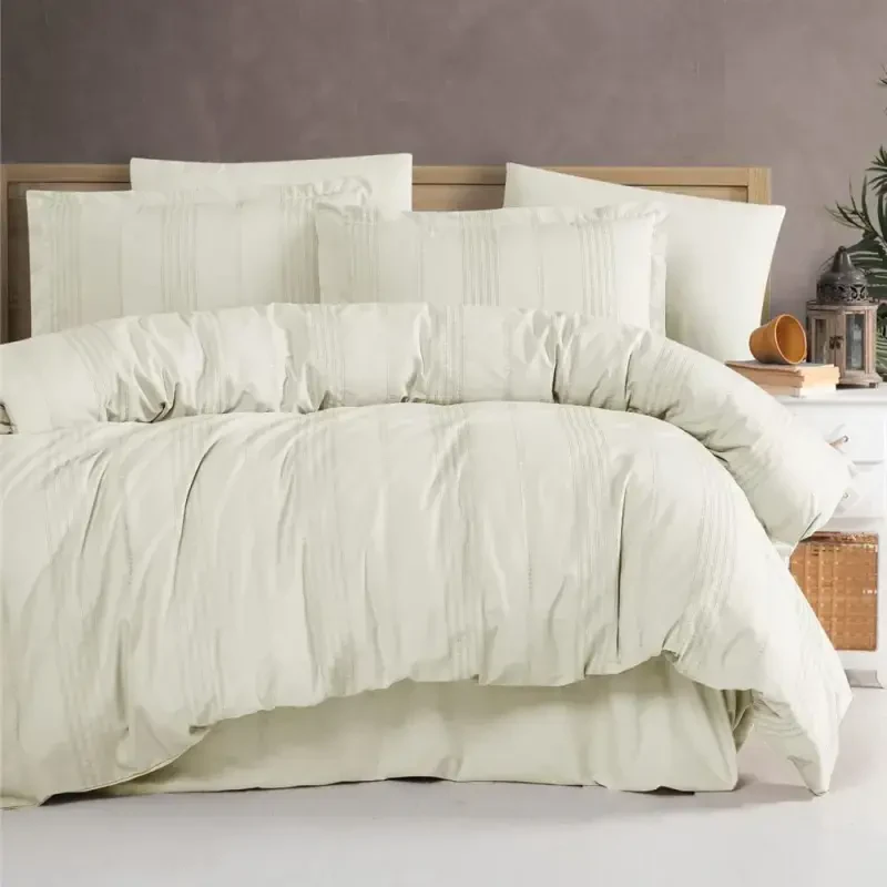 Clasy Double Duvet Cover Set Arakis V5 Ecru - NEVRESIMDUNYASI