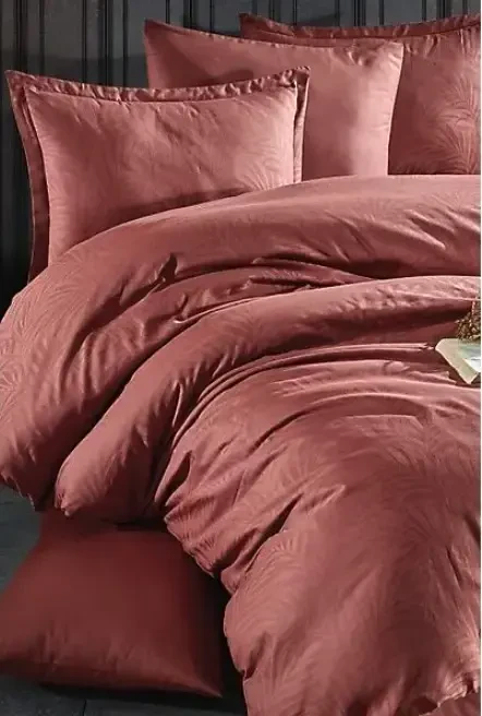 Clasy Double Jacquard Satin Duvet Cover Set Arata V2 Terracotta - NEVRESIMDUNYASI