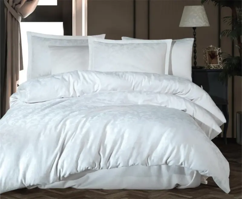 Clasy Exclusive Jacquard Double Cotton Sateen Bedding Set Pavaya v1 White - 1