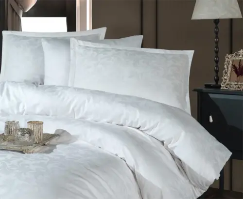 Clasy Exclusive Jacquard Double Cotton Sateen Bedding Set Pavaya v1 White - NEVRESIMDUNYASI (1)